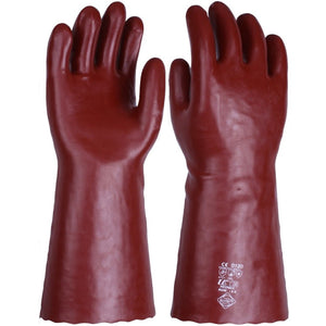Chemical & Solvent Resistant Red PVC Gauntlet - Gloves