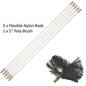 Bailey Flexible Nylon Chimney Sweep Flue Set - 5 Rods & 5" Poly Brush